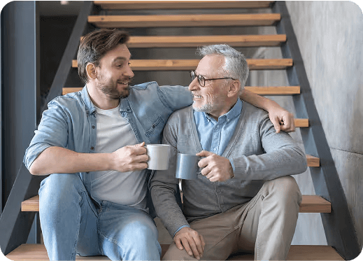 Adult Caucasian Young Son Supporting Hugging Embracing His Old Senior Elderly Father
